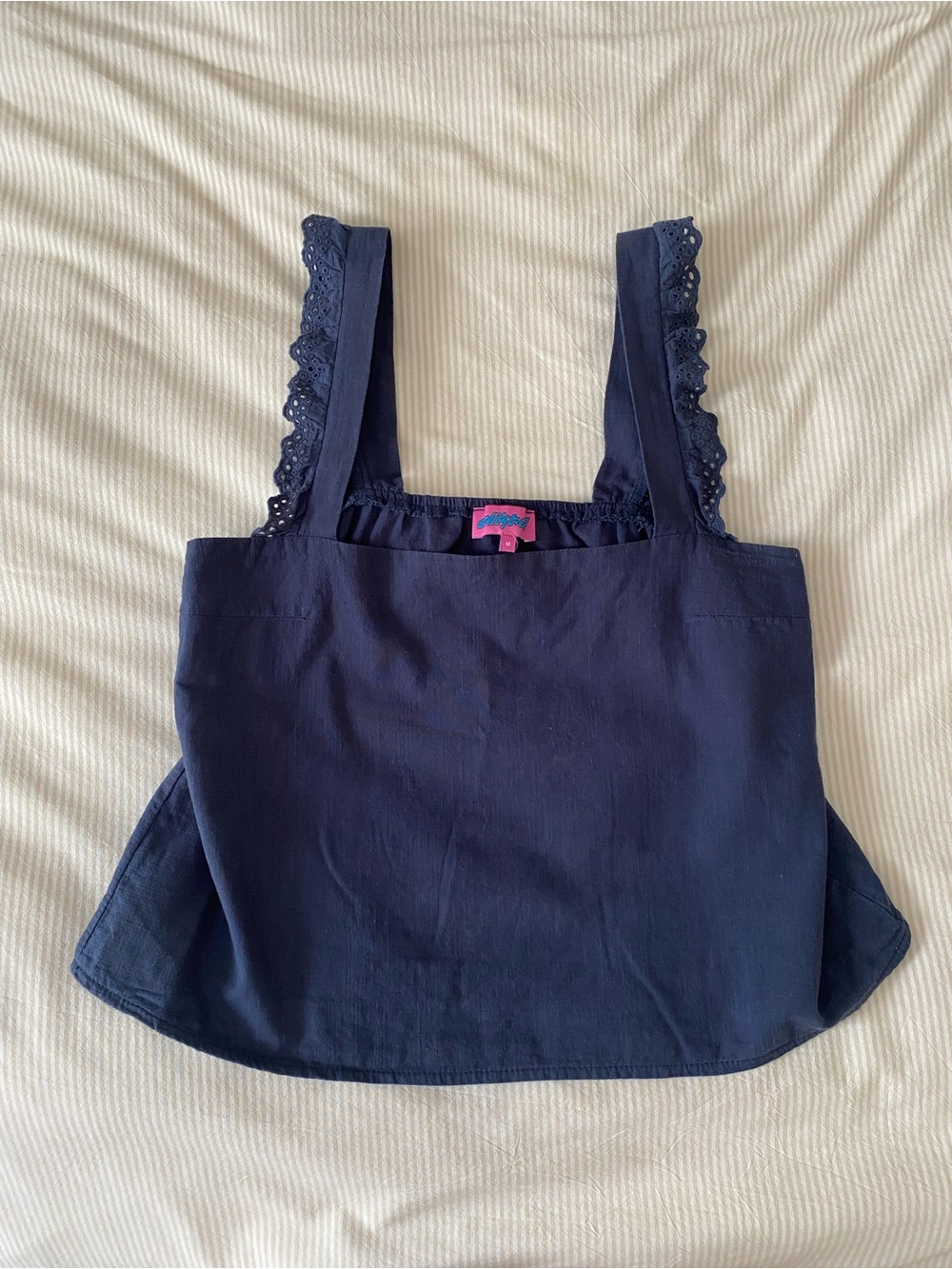 Edikted navy blue lace trim square neck cotton tank top